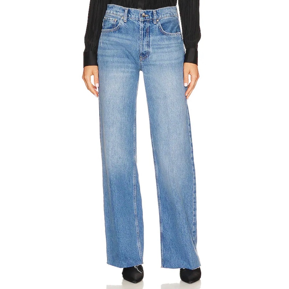 ANINE BING Hugh Jeans in Panama Blue Size 25 Missing Button New